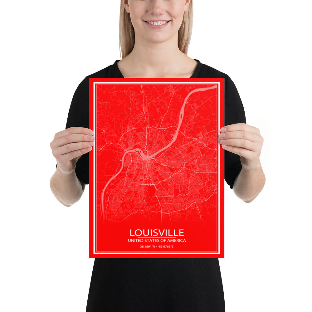 Louisville Red and White Paper Map