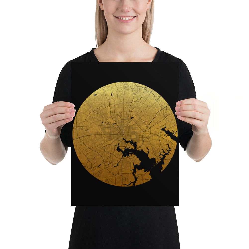 Baltimore Gold on Black Paper Map