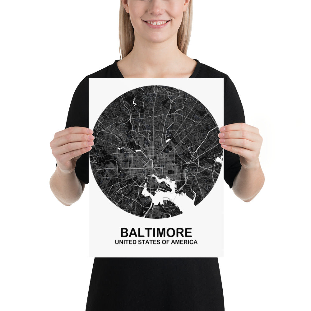 Baltimore Circular Black Paper Map