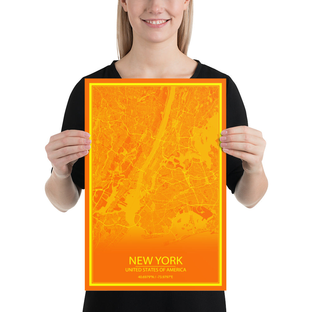New York Orange and Yellow Paper Map