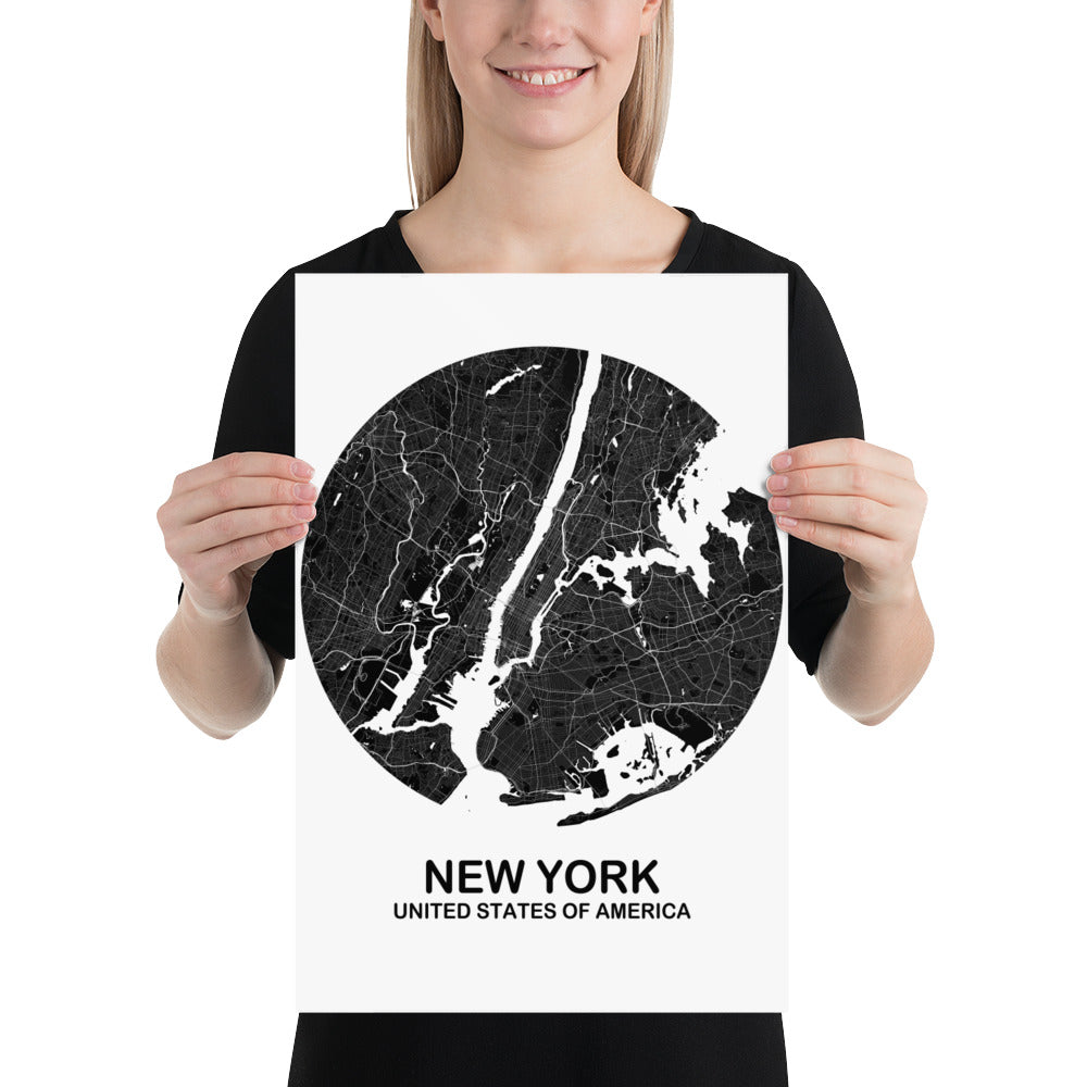 New York Circular Black Paper Map