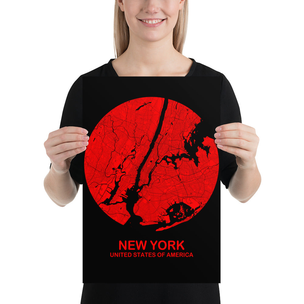 New York Circular Black Paper Map