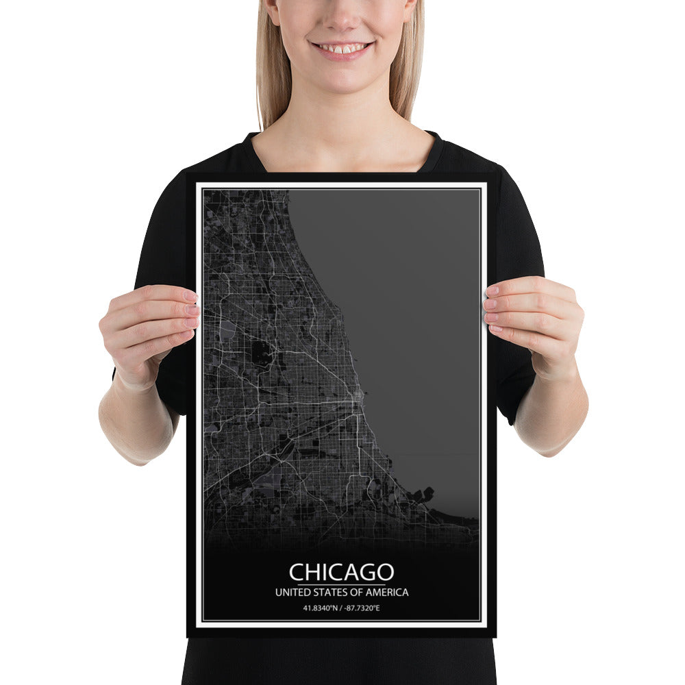 Chicago Black Paper Map