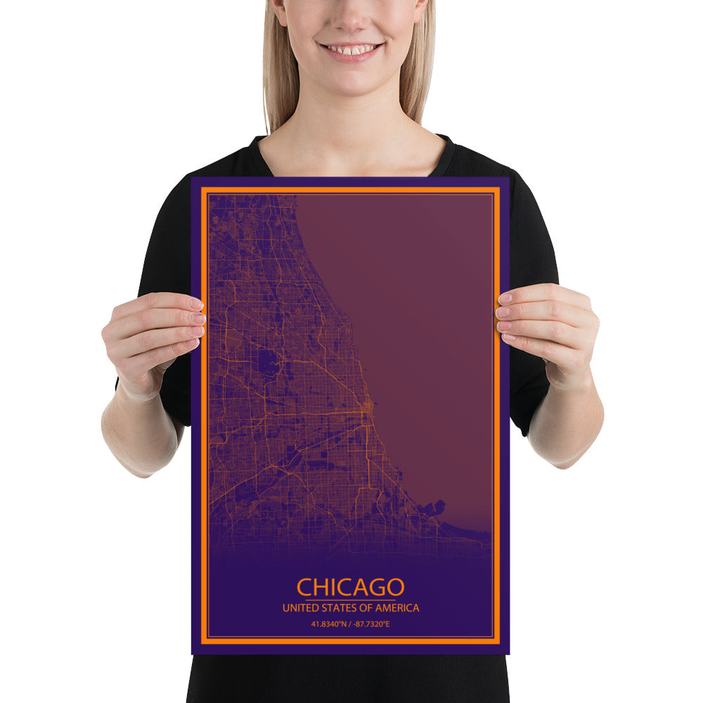 Chicago Purple and Orange Paper Map