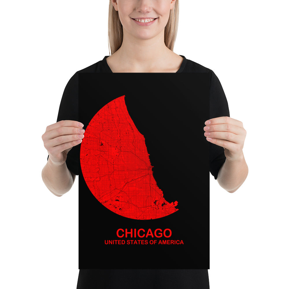Chicago Circular Red Paper Map