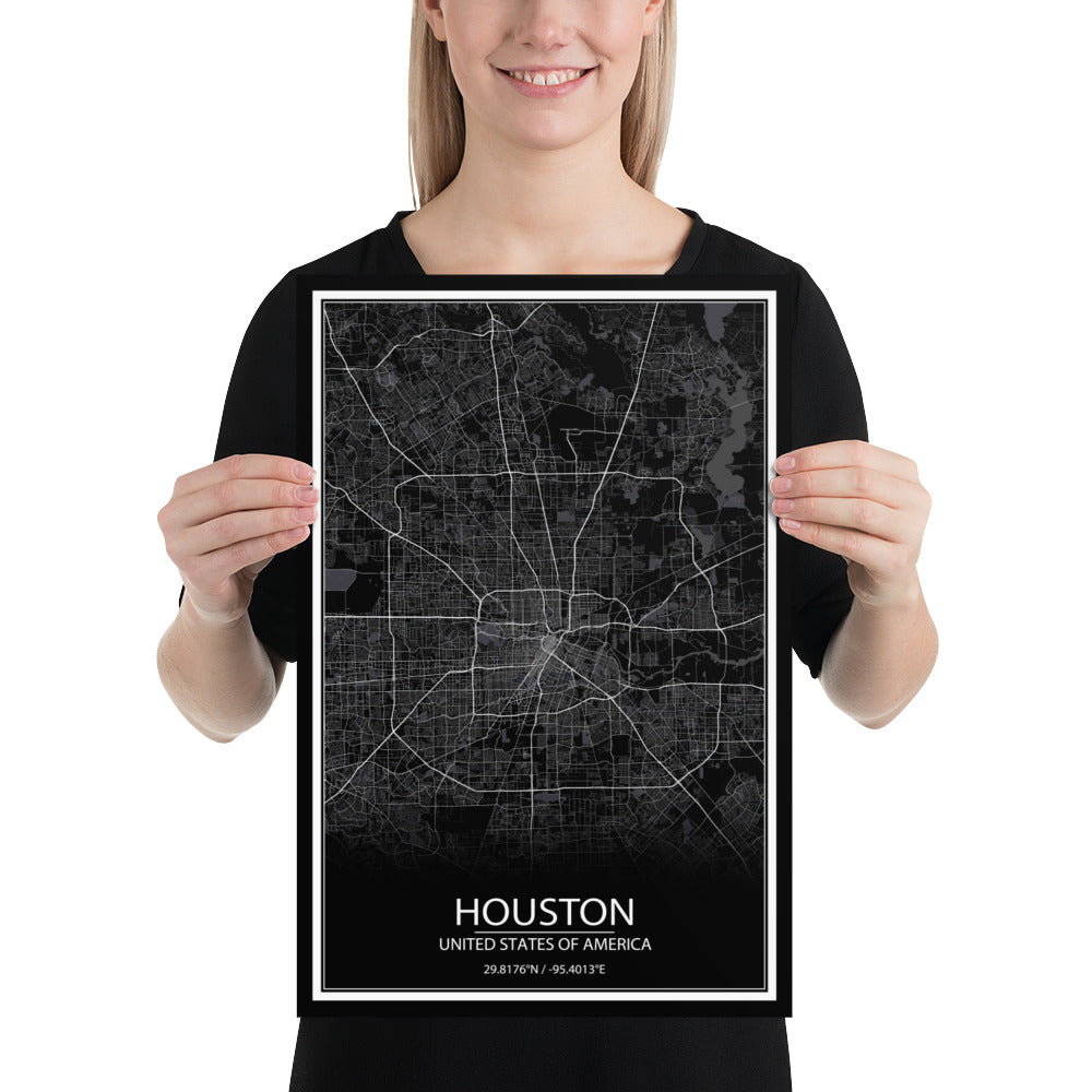 Houston Black Paper Map