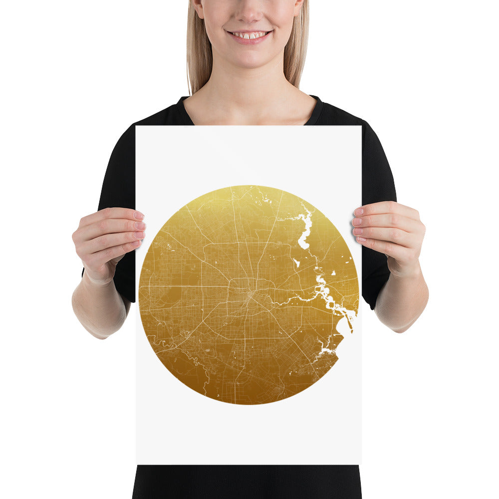 Houston Gold on White Paper Map