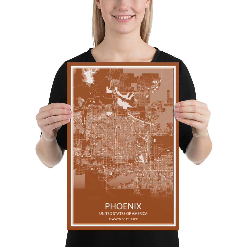 Phoenix Brown and White Paper Map