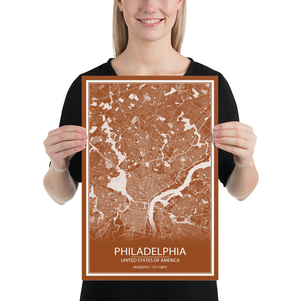 Philadelphia Brown and White Paper Map