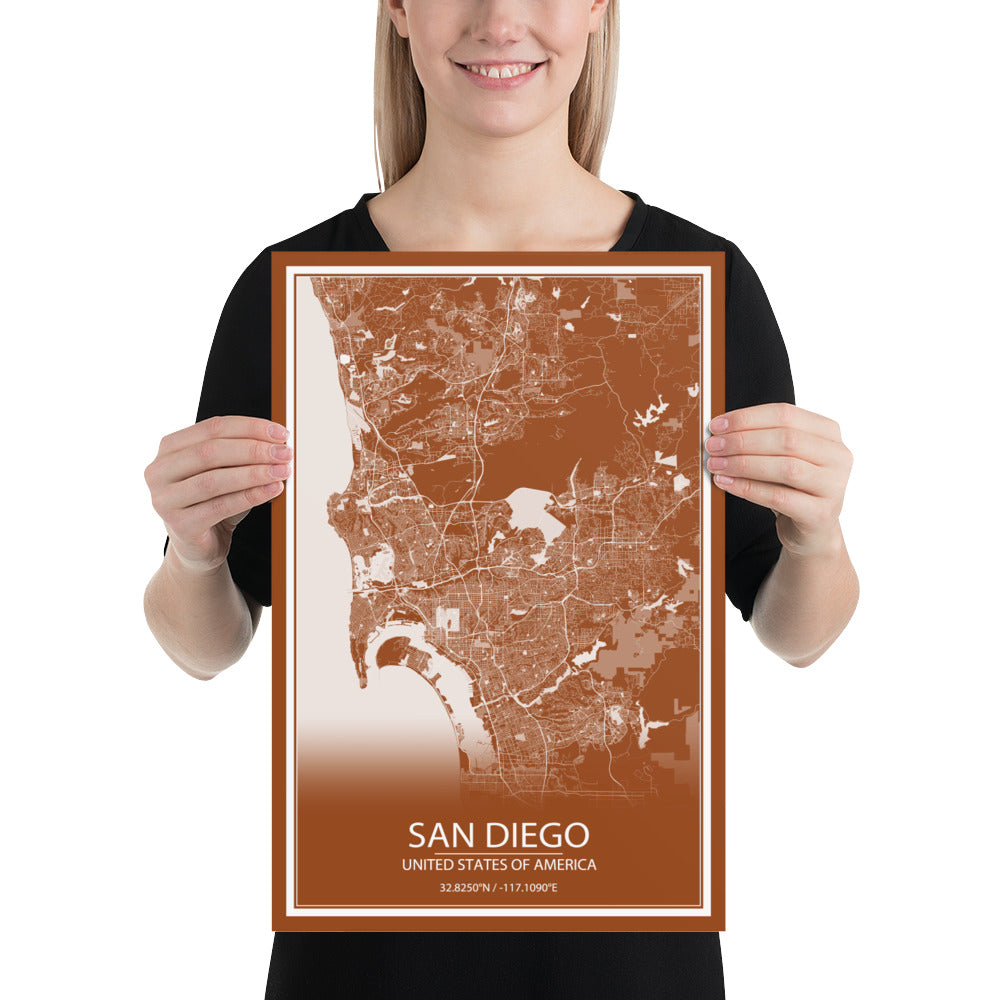 San Diego Brown and White Paper Map