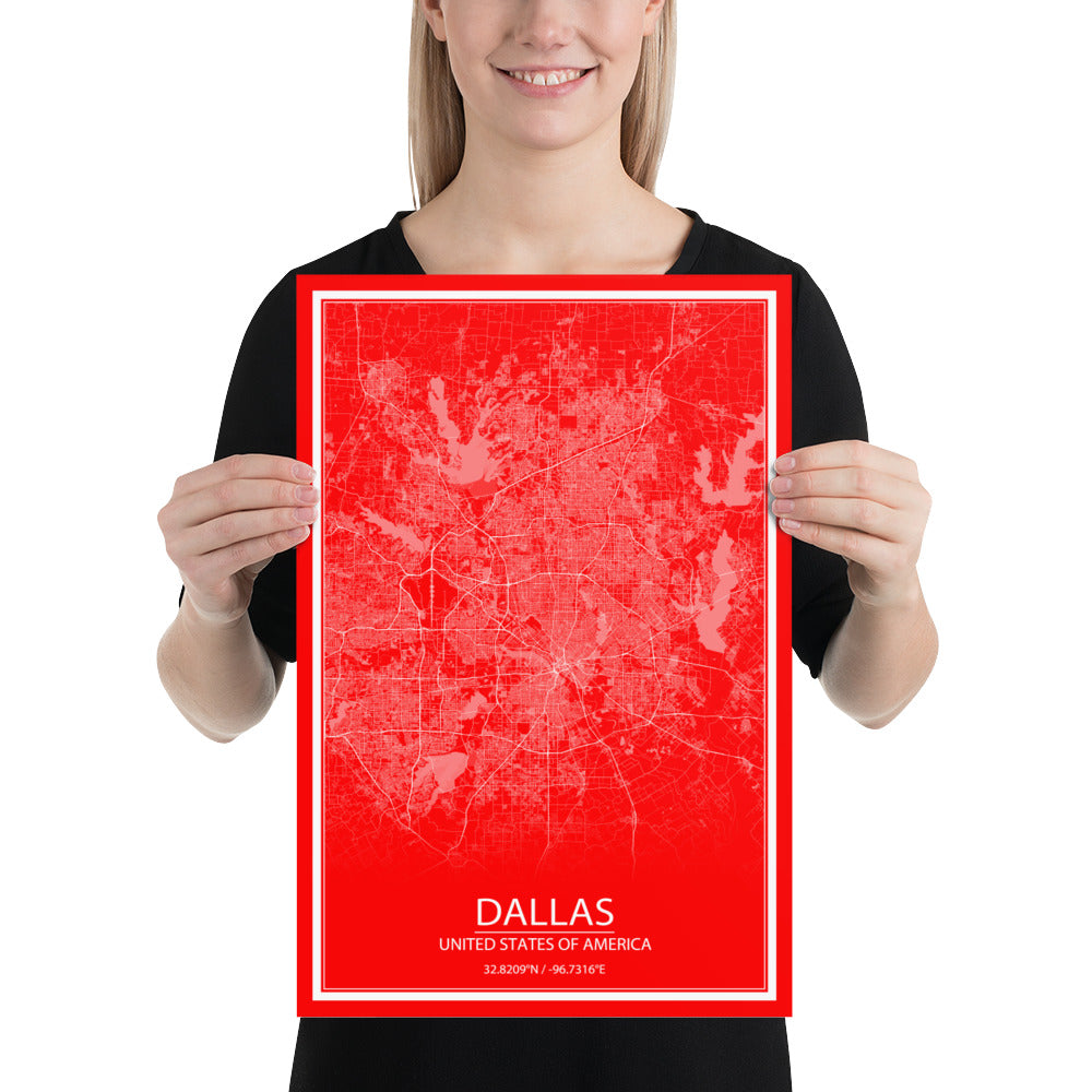 Dallas Red and White Paper Map