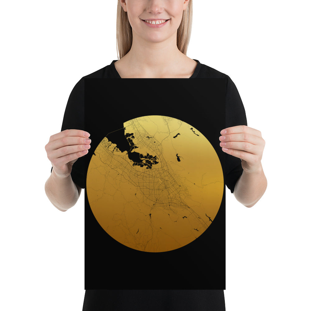 San Jose Gold on Black Paper Map
