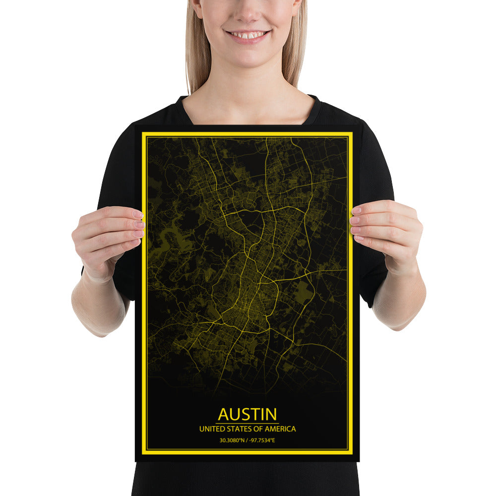 Austin Black and Yellow Paper Map
