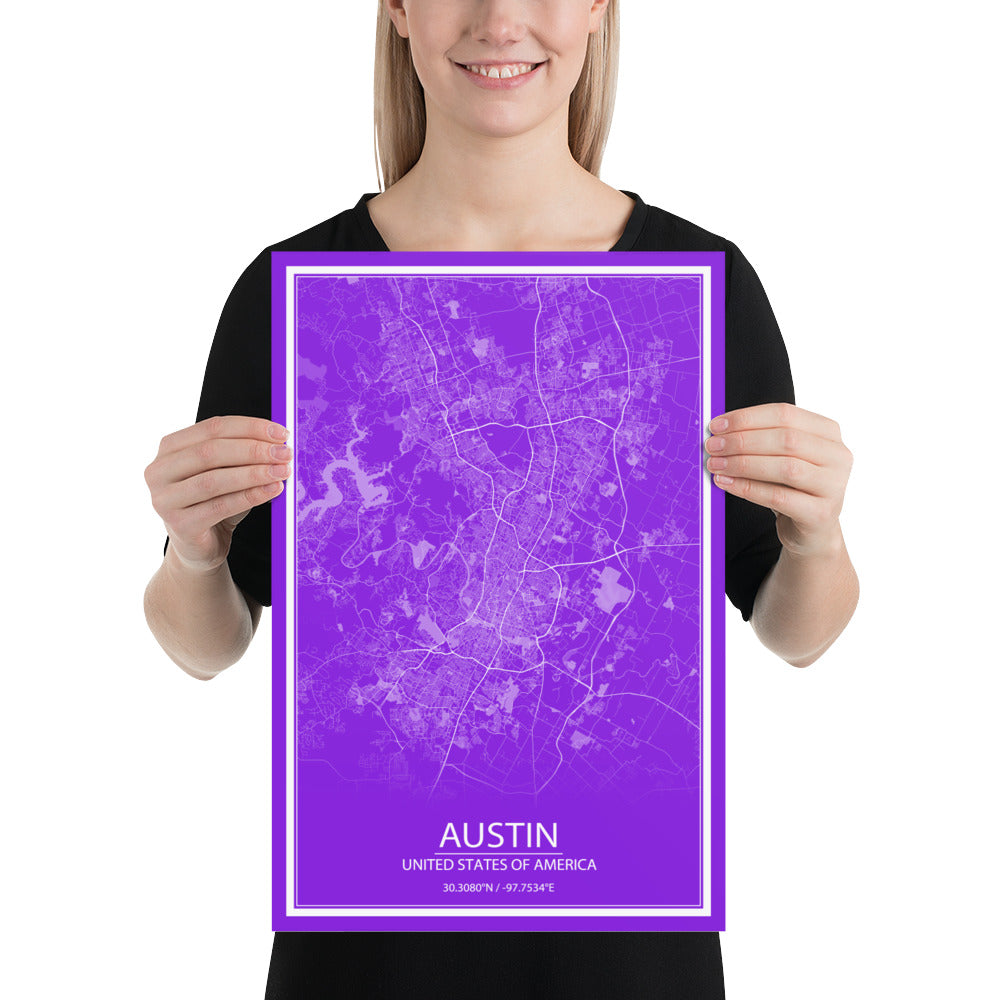 Austin Purple and White Paper Map