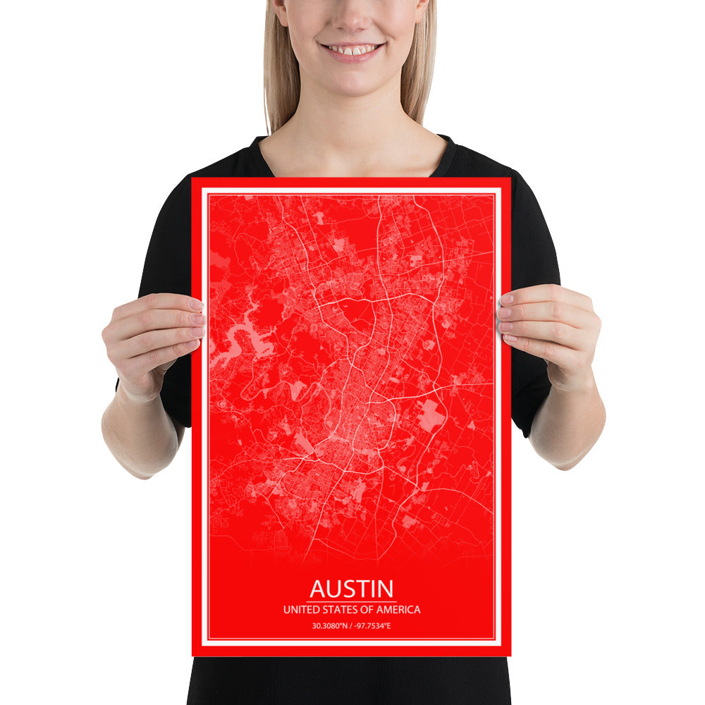 Austin Red and White Paper Map