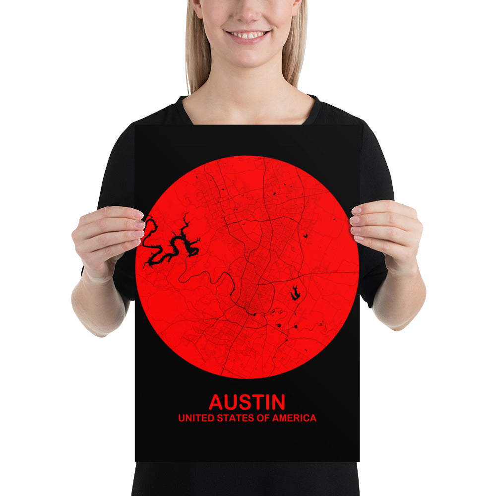 Austin Circular Red Paper Map