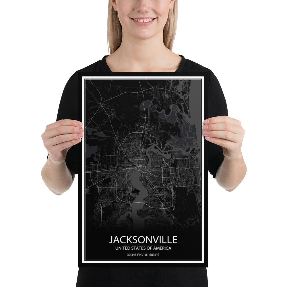 Jacksonville Black Paper Map