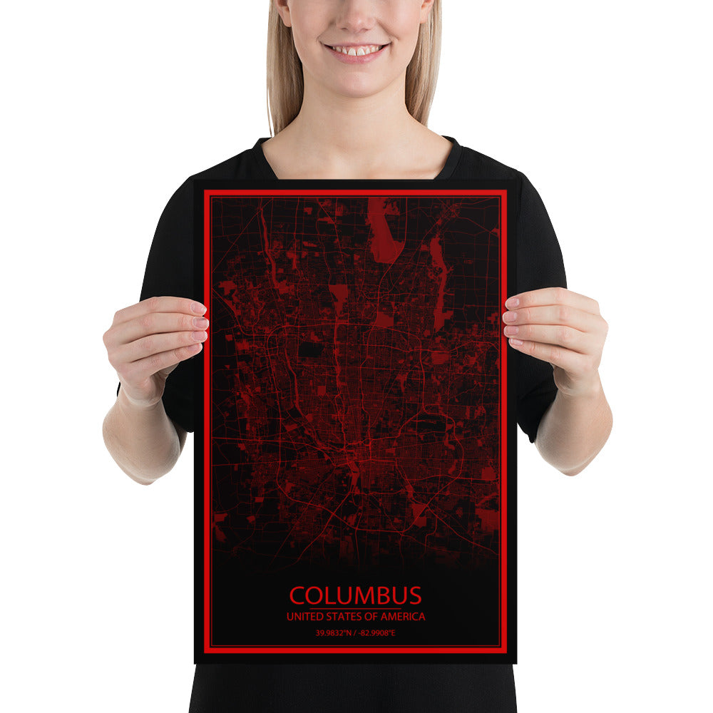 Columbus Black and Red Paper Map