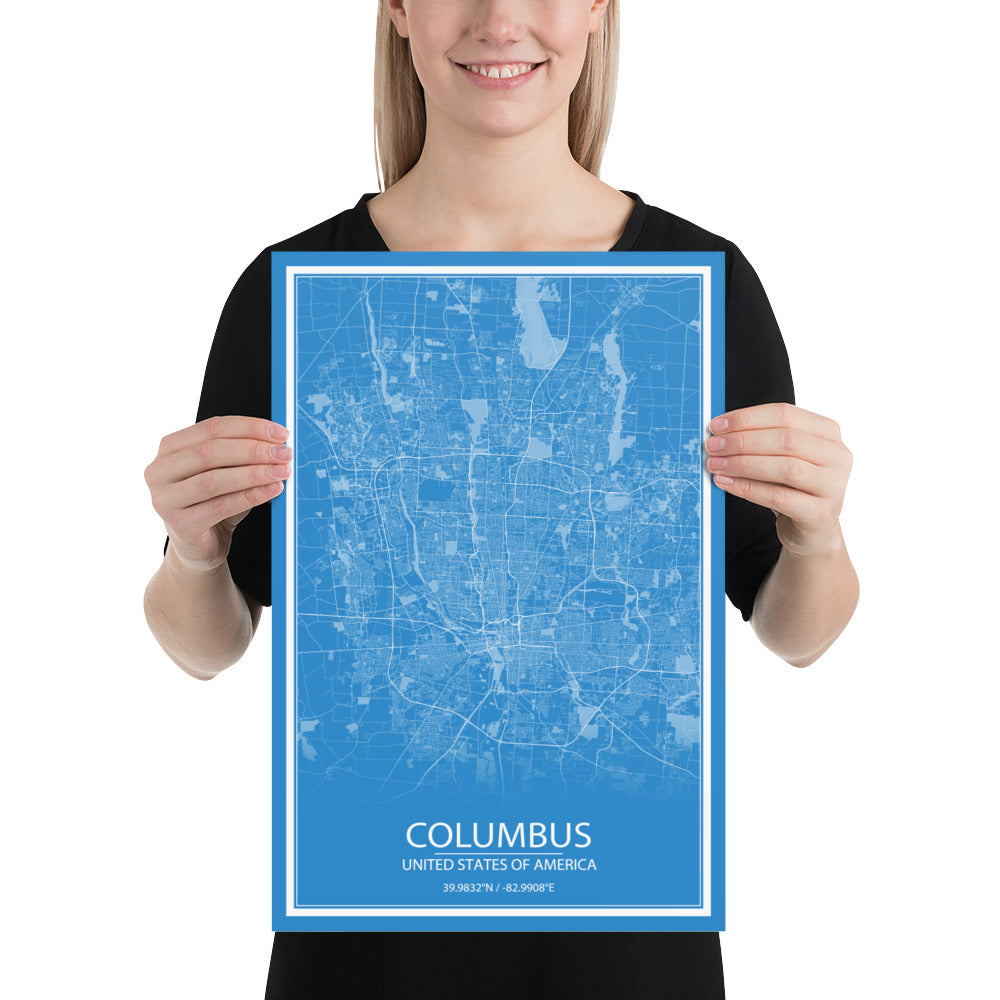 Columbus Blue and White Paper Map