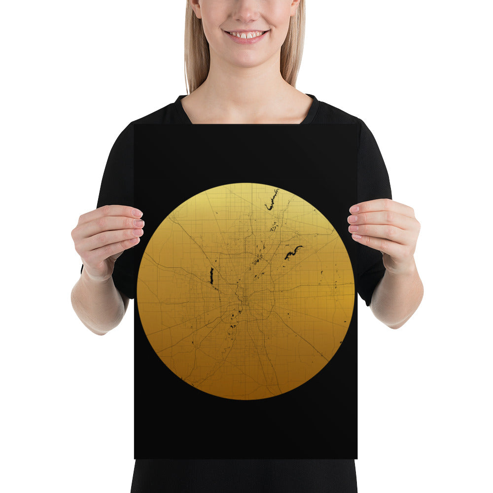 Indianapolis Gold on Black Paper Map