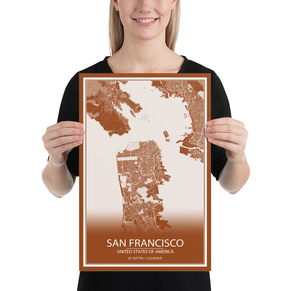 San Francisco Brown and White Paper Map