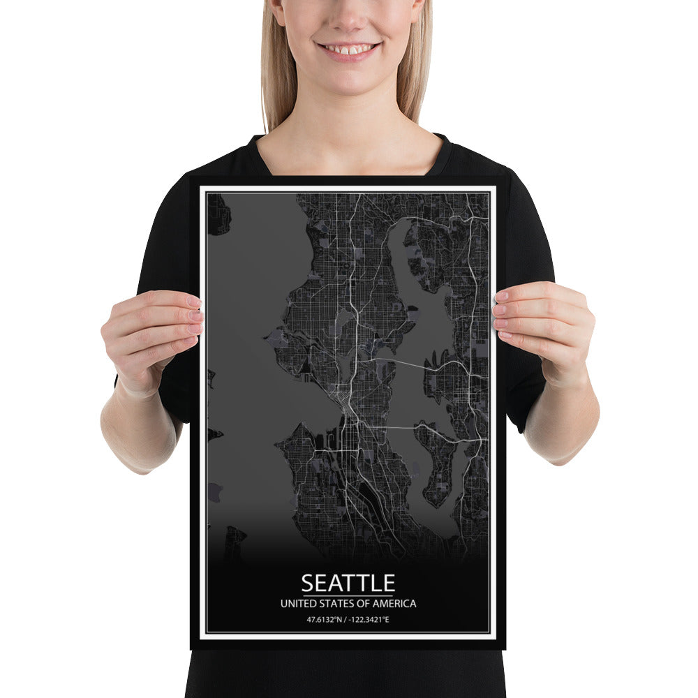 Seattle Black Paper Map