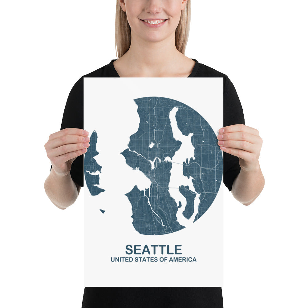 Seattle Circular Blue Paper Map
