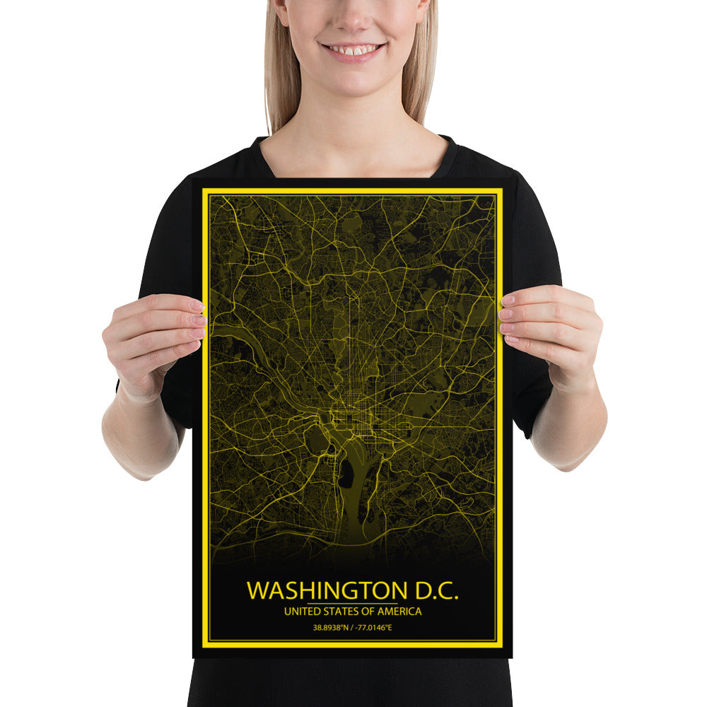 Washington, D.C. Black and Yellow Paper Map