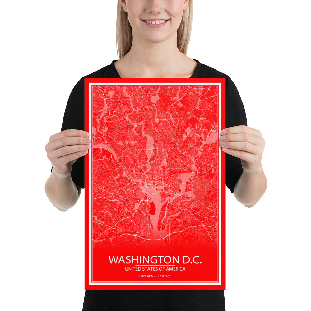 Washington, D.C. Red and White Paper Map
