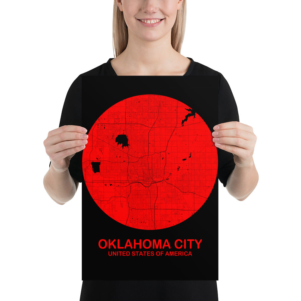 Oklahoma Circular Red on White Paper Map
