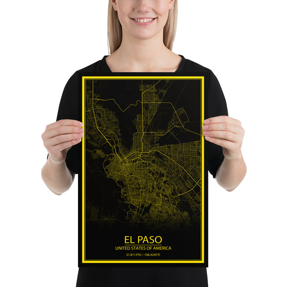 El Paso Black and Yellow Paper Map