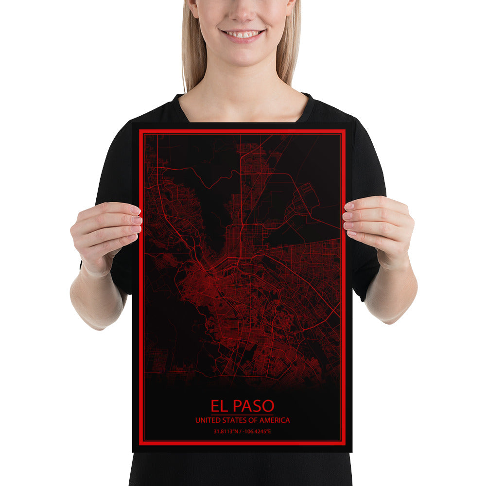 El Paso Black and Red Paper Map