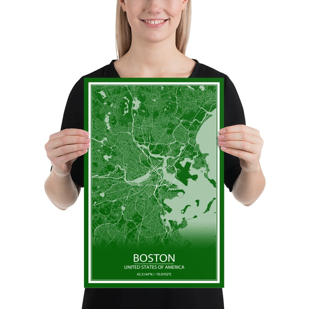 Boston Green and White Paper Map