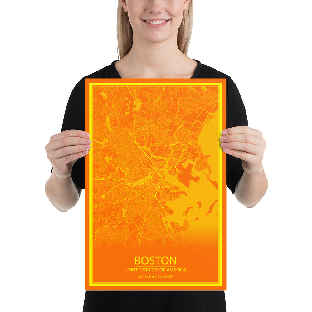 Boston Orange and Yellow Paper Map