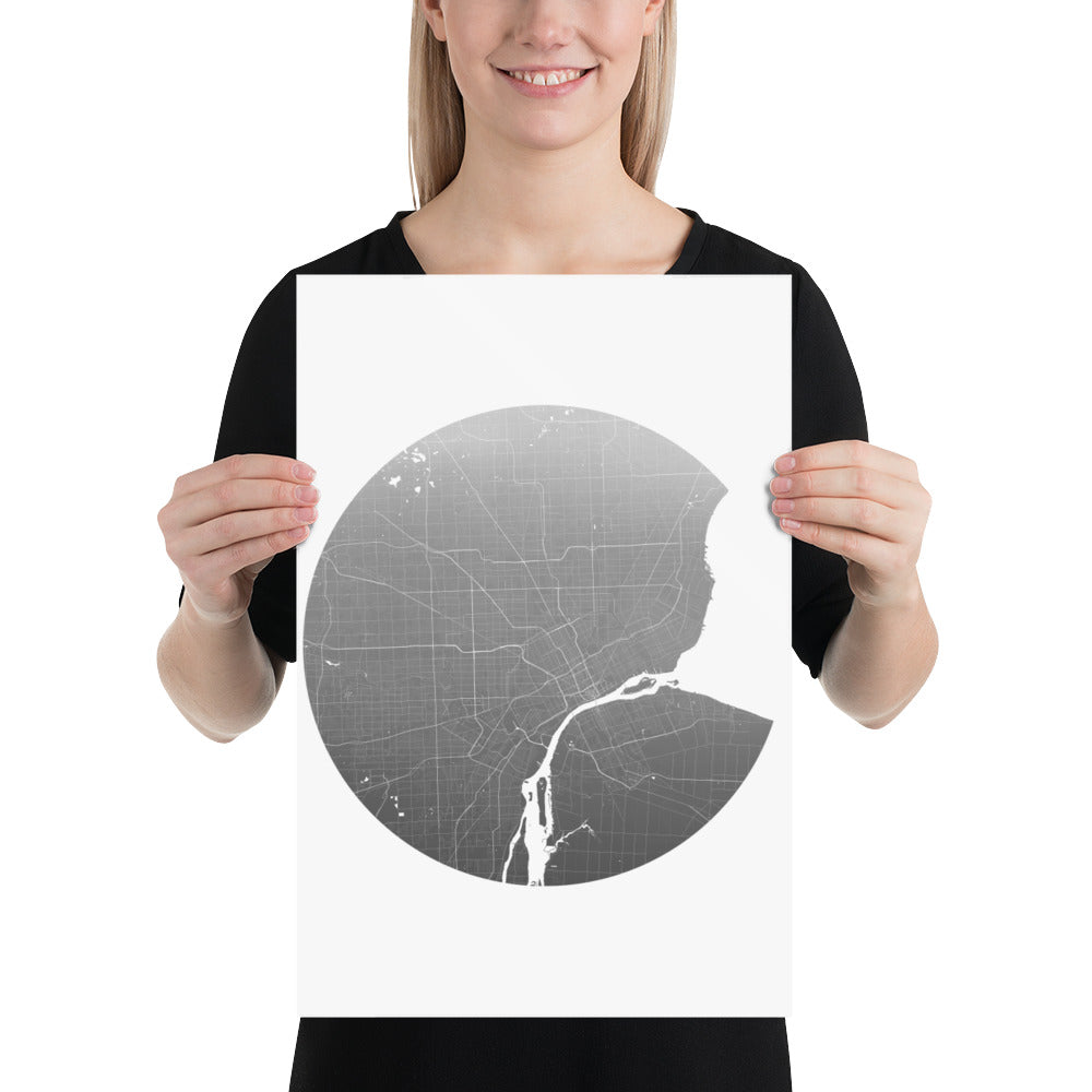 Detroit Silver on White Paper Map