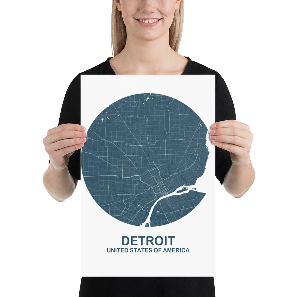 Detroit Circular Blue Paper Map