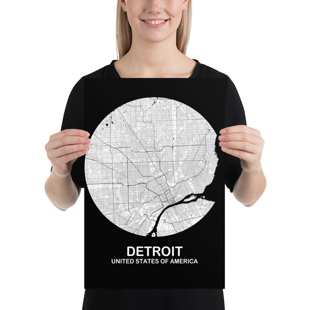 Detroit Circular White Paper Map