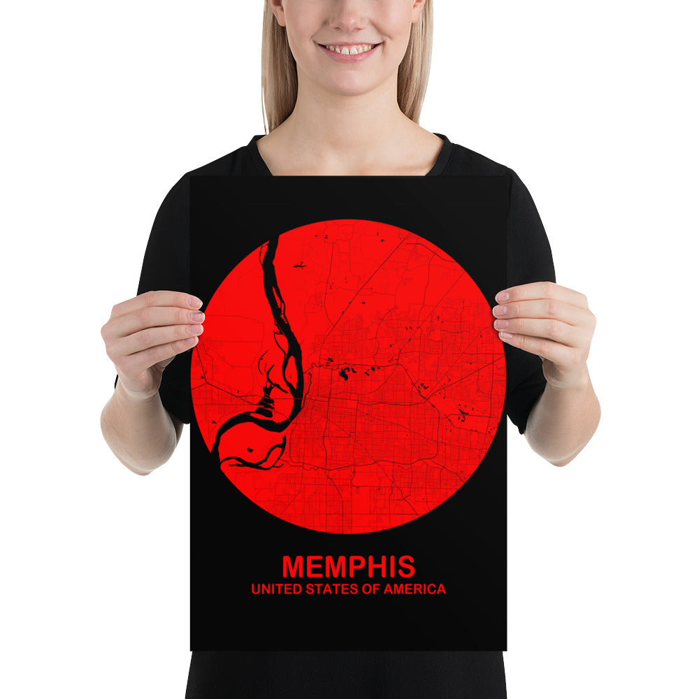 Memphis Circular Red Paper Map