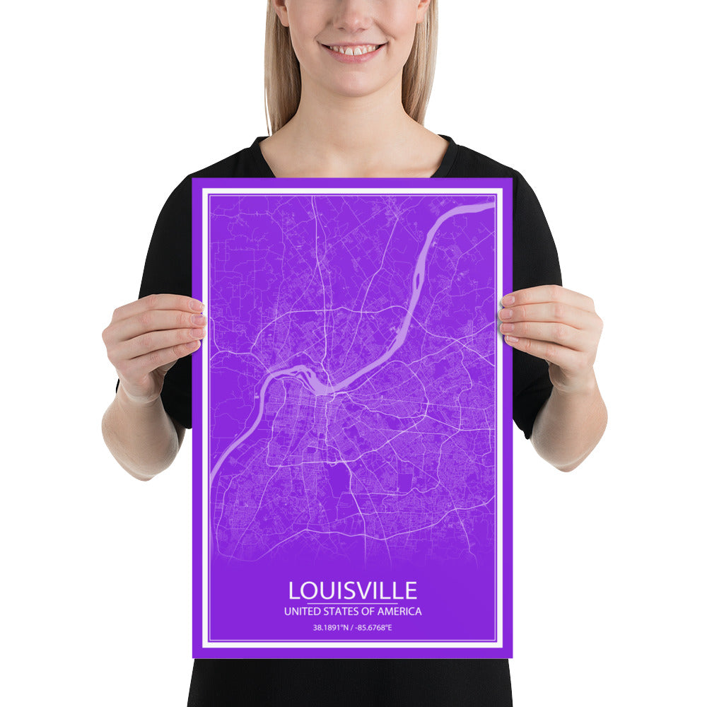 Louisville Purple and White Paper Map