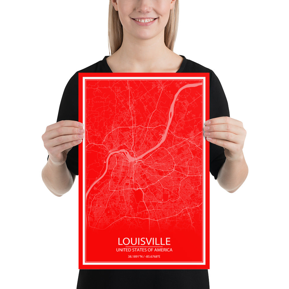 Louisville Red and White Paper Map