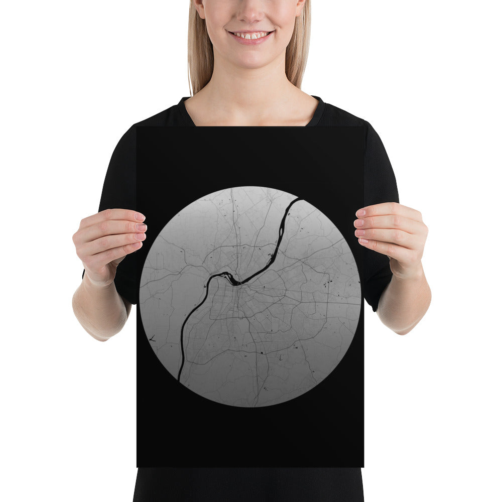 Louisville Silver on Black Paper Map