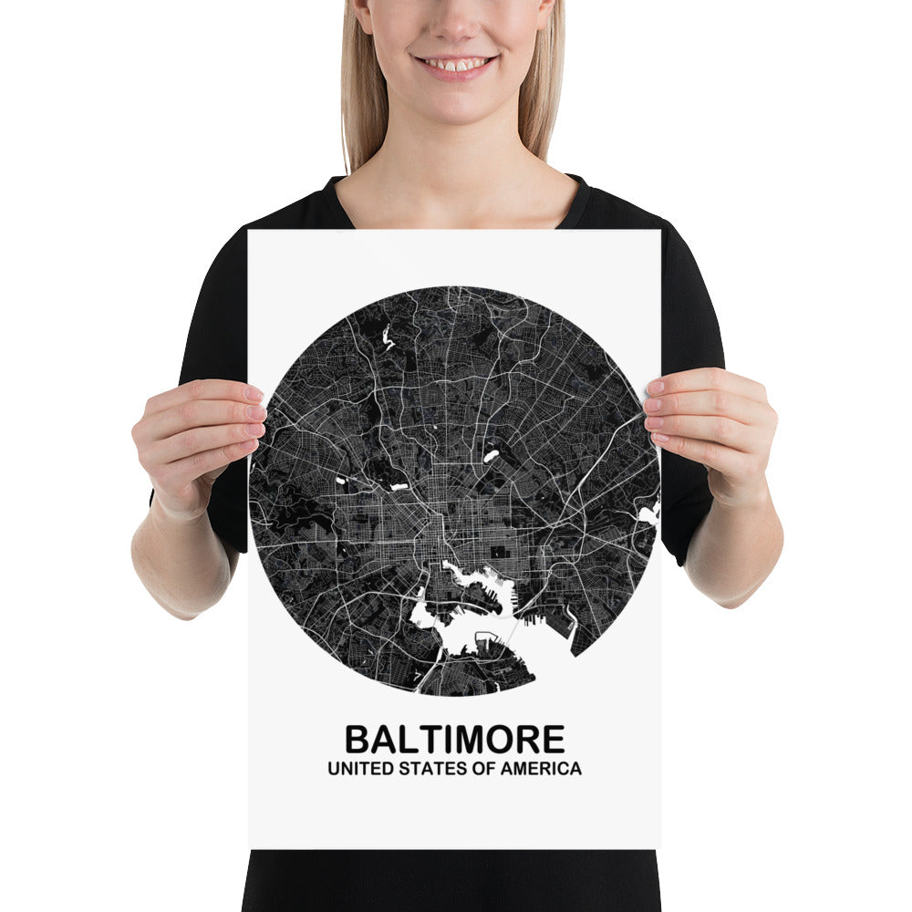 Baltimore Circular Black Paper Map
