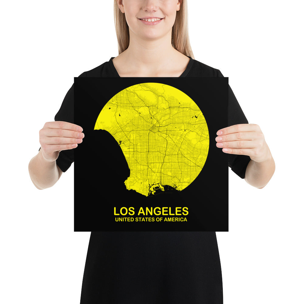 Los Angeles Circular Yellow Paper Map