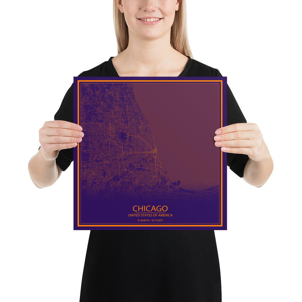 Chicago Purple and Orange Paper Map