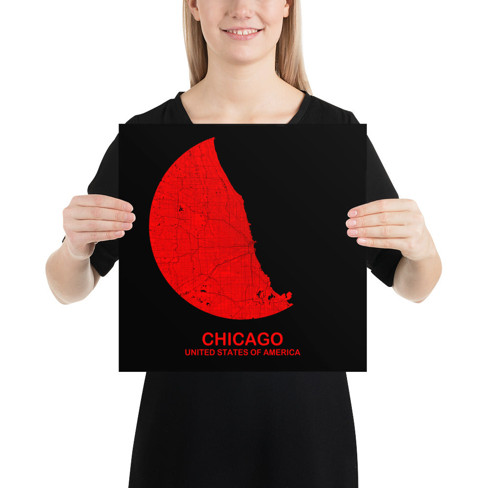 Chicago Circular Red Paper Map