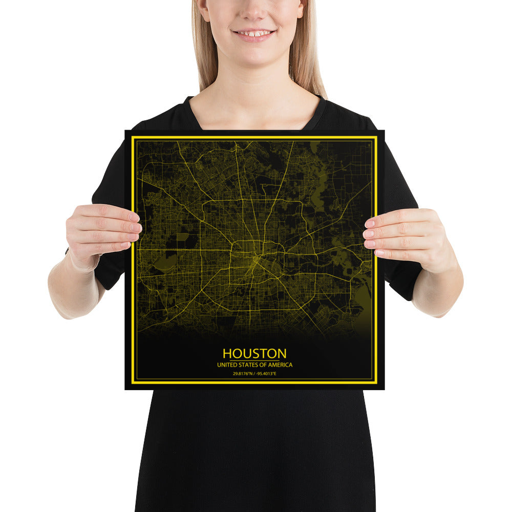 Houston Black and Yellow Paper Map