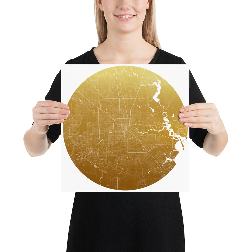 Houston Gold on White Paper Map
