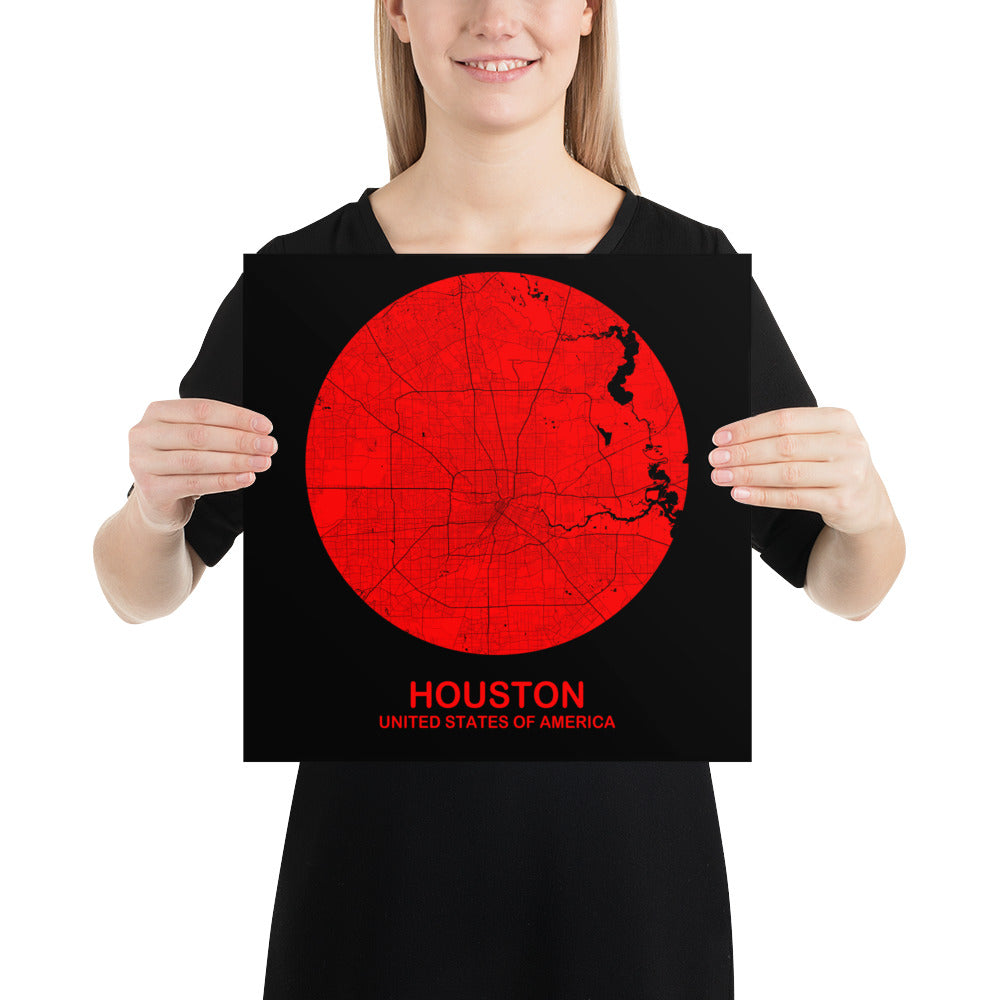 Houston Circular Red Paper Map