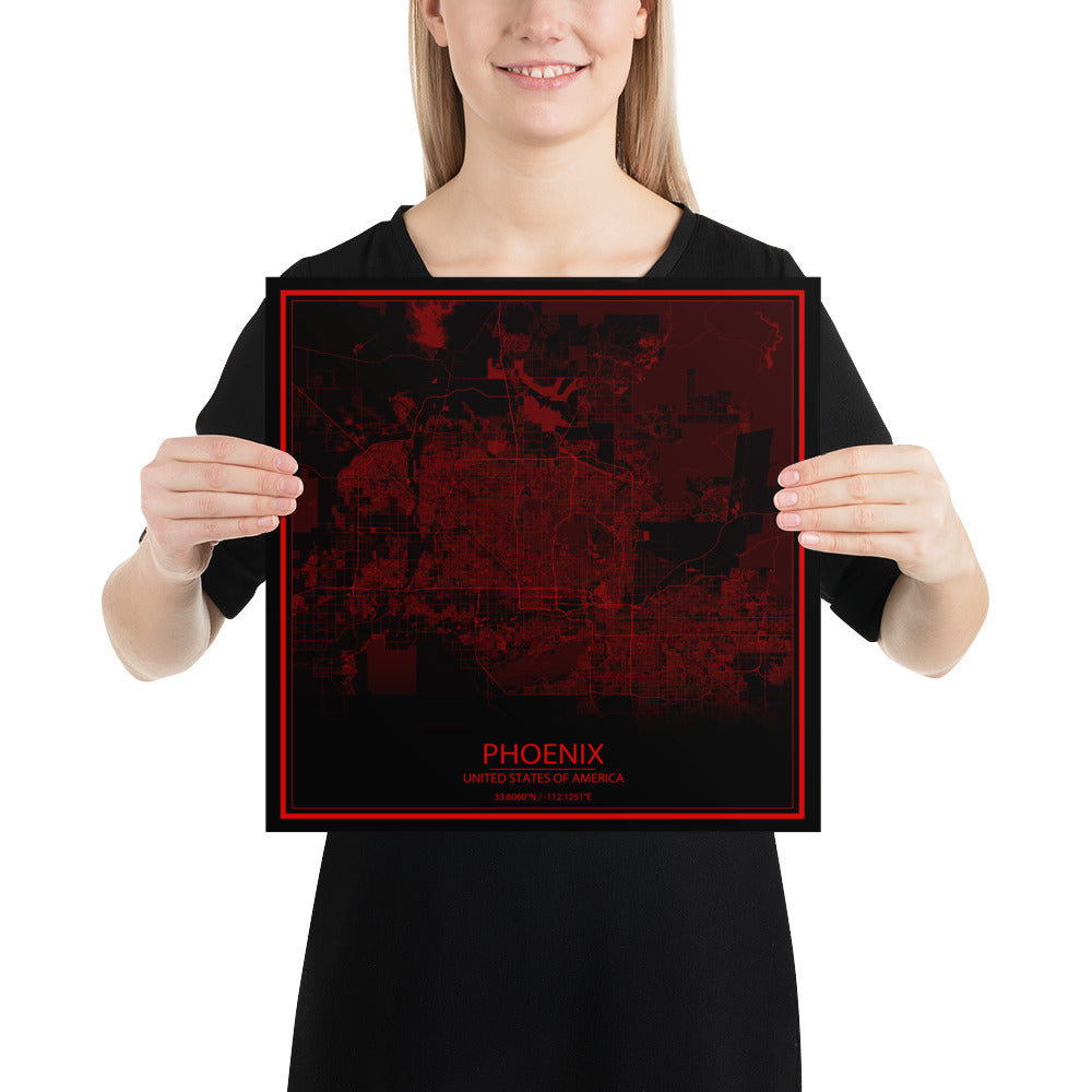 Phoenix Black and Red Paper Map
