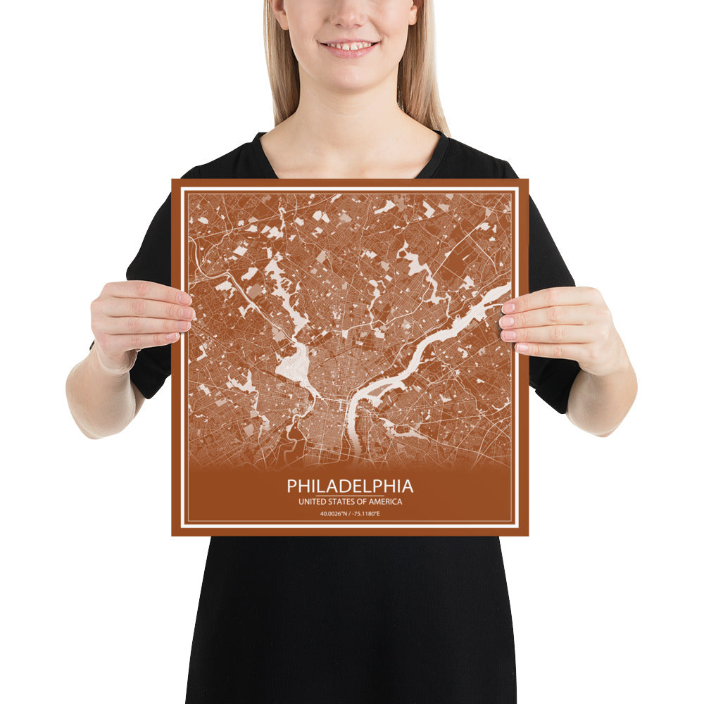 Philadelphia Brown and White Paper Map